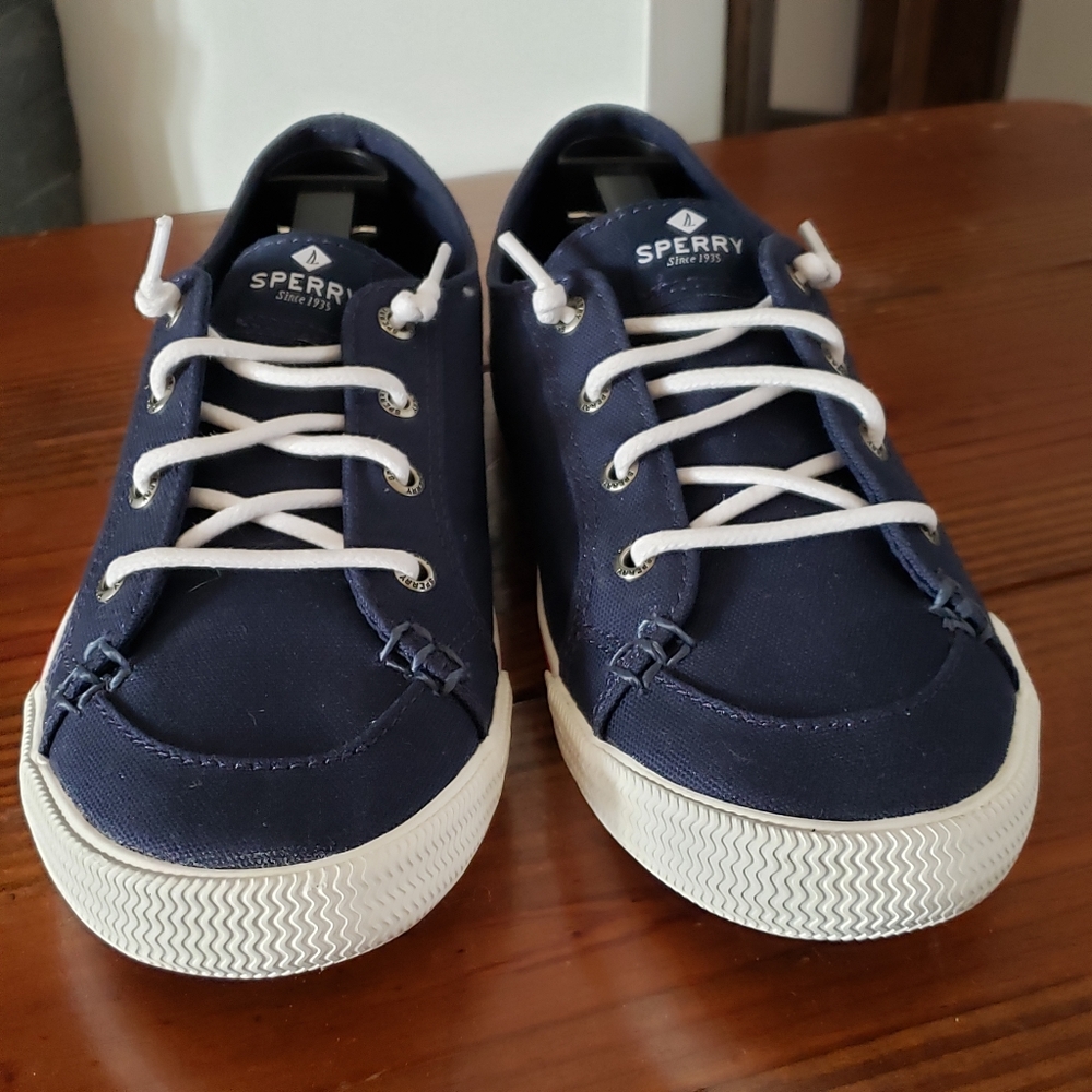 Sperry Navy Blue Canvas Sneakers with White Laces